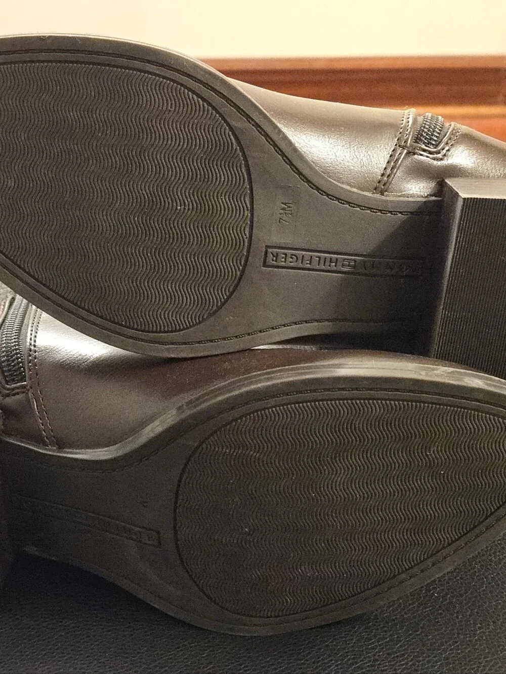 Tommy Hilfiger Brown Leather & Charcoal Wool Tall Riding Boots Size 7.5